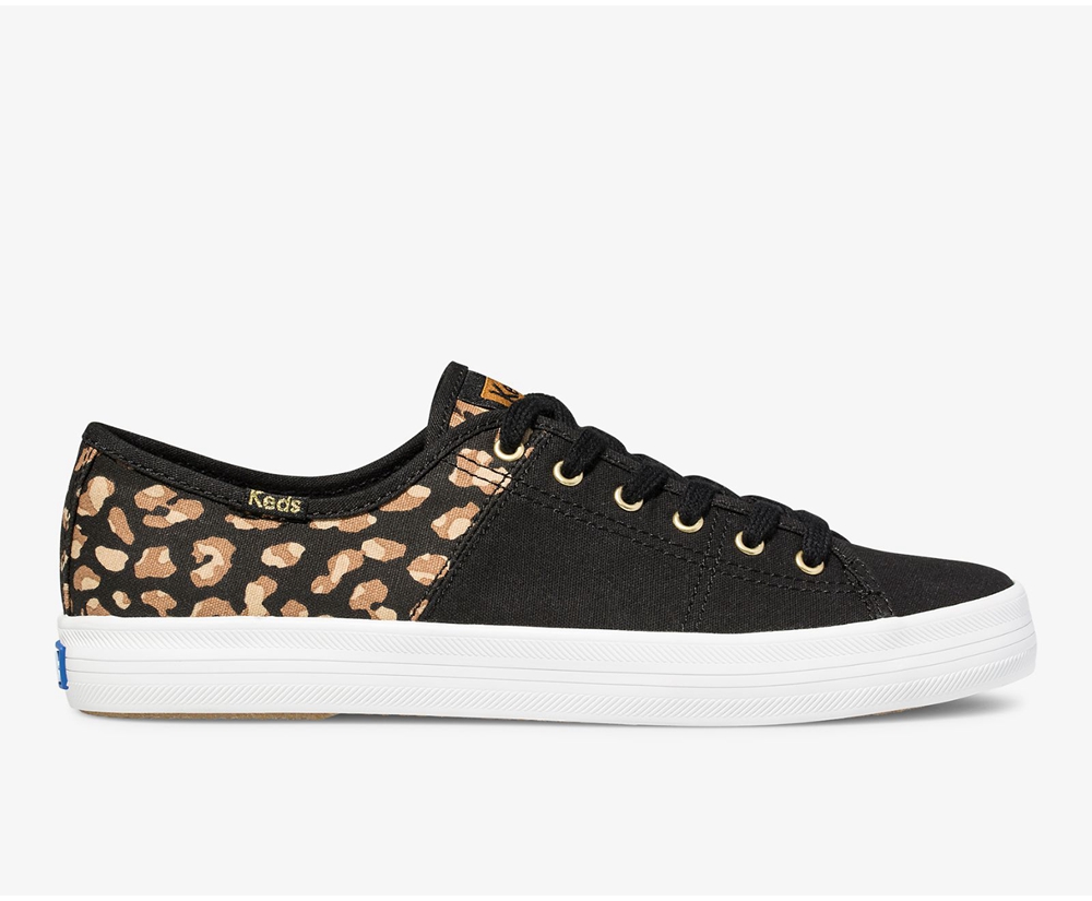 Πανινα Παπουτσια Γυναικεια - Keds Kickstart 50/50 Leopard. - Μαυρα/Καφε - XLEPR5167